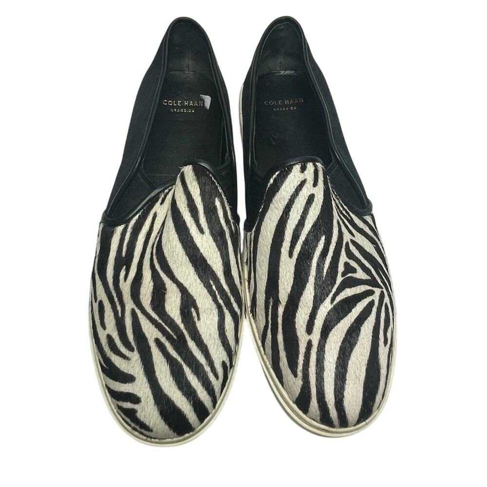 Cole Hann Black and white Zebra print slip on loafers size 8